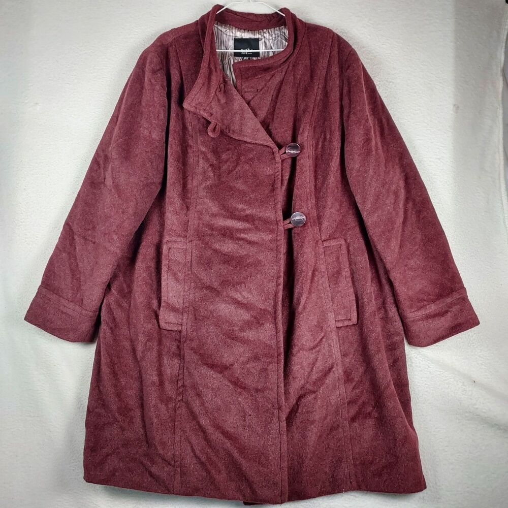 Mossimo Womens 28W 30W Burgundy Long Faux Suede Coat Button Front